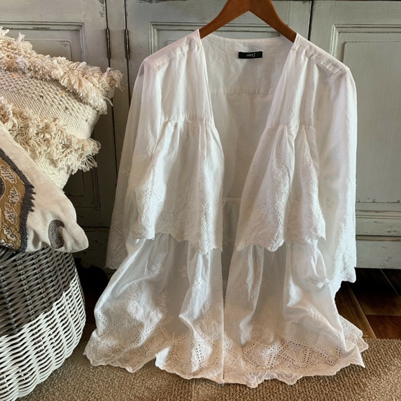 Last Two! Eyelet Lace Kimono Duster Jacket Top - Picture 3 of 8